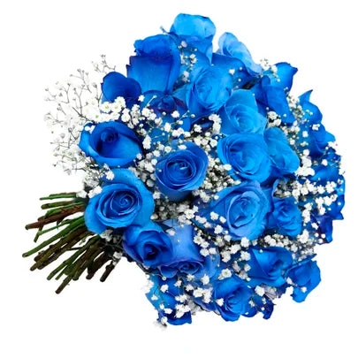 Buquê de 30 Rosas Azuis com Gypsophila